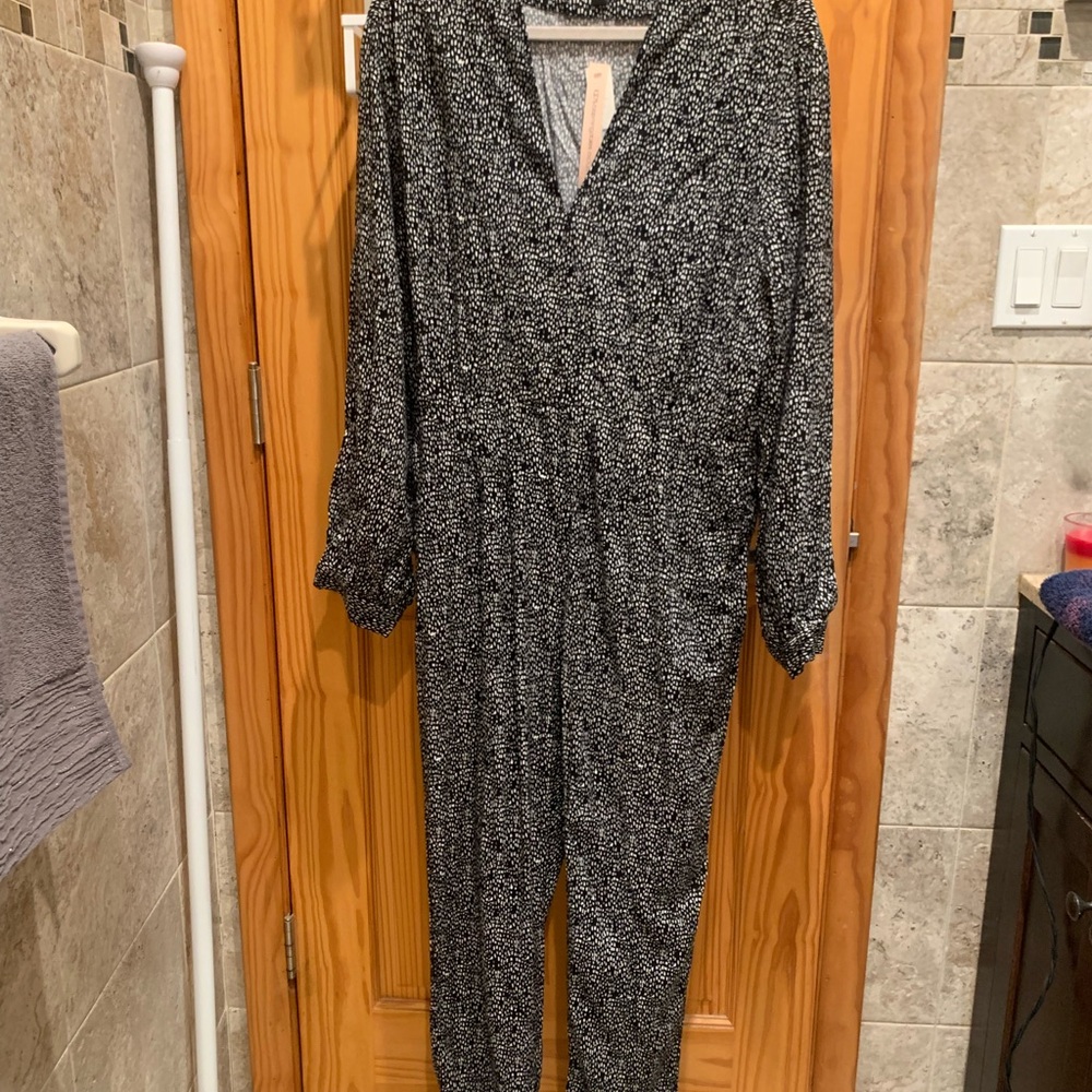 Aqua Black and White Textured Jumpsuit